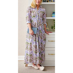 India Julia Amory JA Shirt Dress Maxi Button Mughal Jardin Floral Block Print L